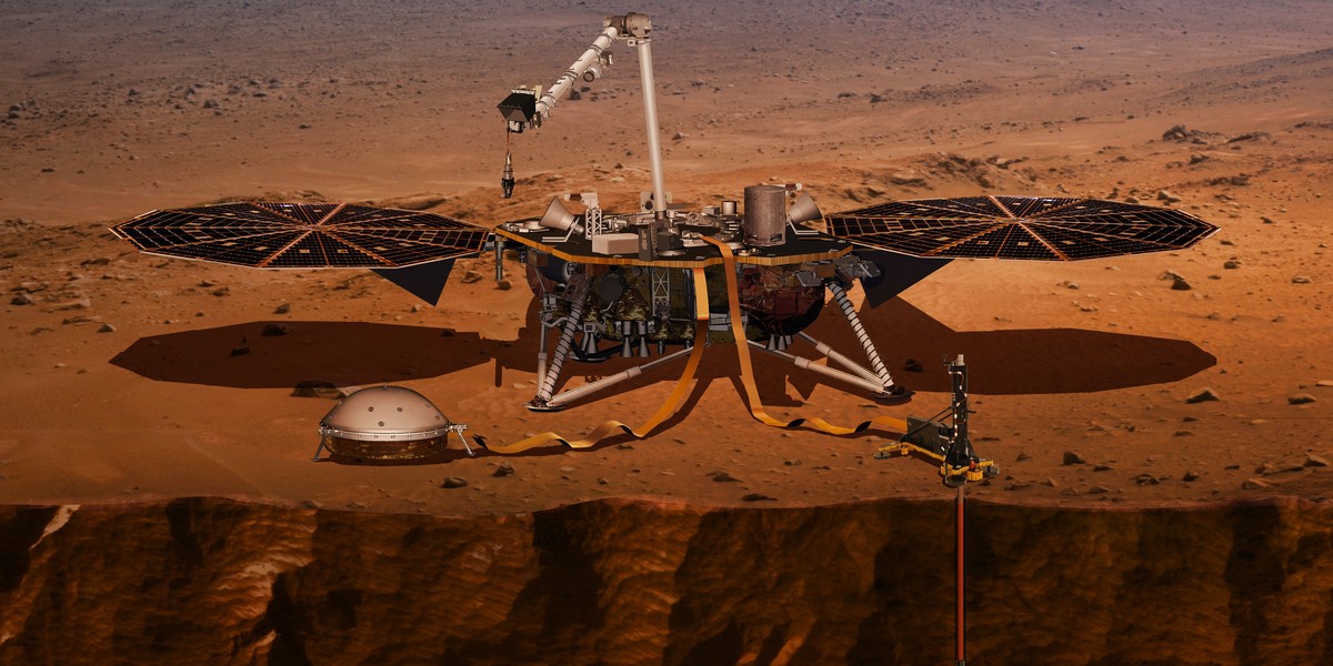 Lądownik misji NASA InSight wraz z urządzeniem Kret HP3. Start misji odbędzie się 5 maja ok. 13:00 polskiego czasu