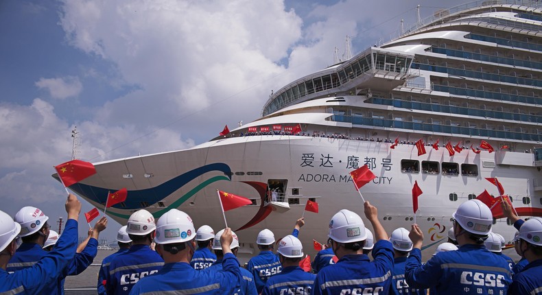 China's first domestic-built cruise ship, the Adora Magic city, will begin international cruises from Shanghai in early 2024.  Yin Liqin/China News Service/VCG via Getty Images