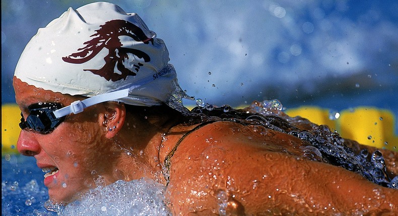 Jamie Cail swims in the Womens 200 Butterfly during the Janet Evan Invitational at the USC Pool in Los Angeles, California.Getty Images