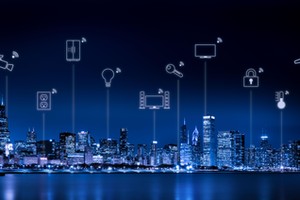 Chicago city skyline with internet of things