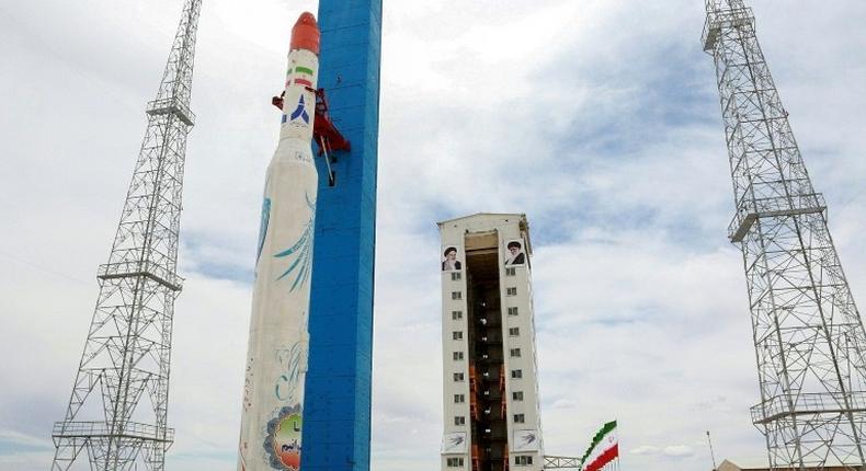 A handout picture released by Iran's defence ministry on July 27, 2017 shows a Simorgh satellite rocket at its launch site in the eastern province of Semnan