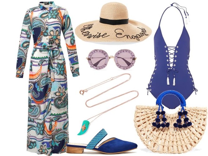 STYLIZACJE boho na zakończenie lata: sukienka-Trynite/trynite.pl, buty-Menbur/menbur.pl, strój kąpielowy, koszyk, dodatki-TK Maxx