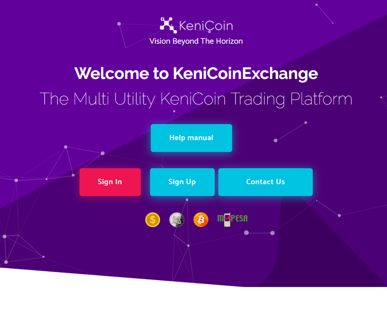 Homepage of the Kenicoinexchange.com website 