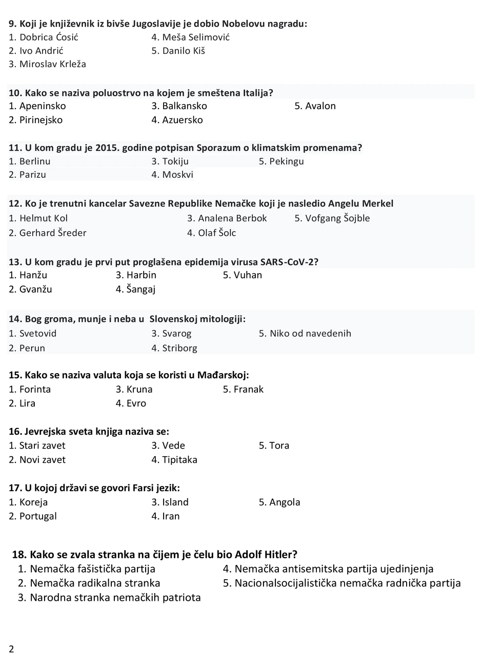 Test opšte informisanosti