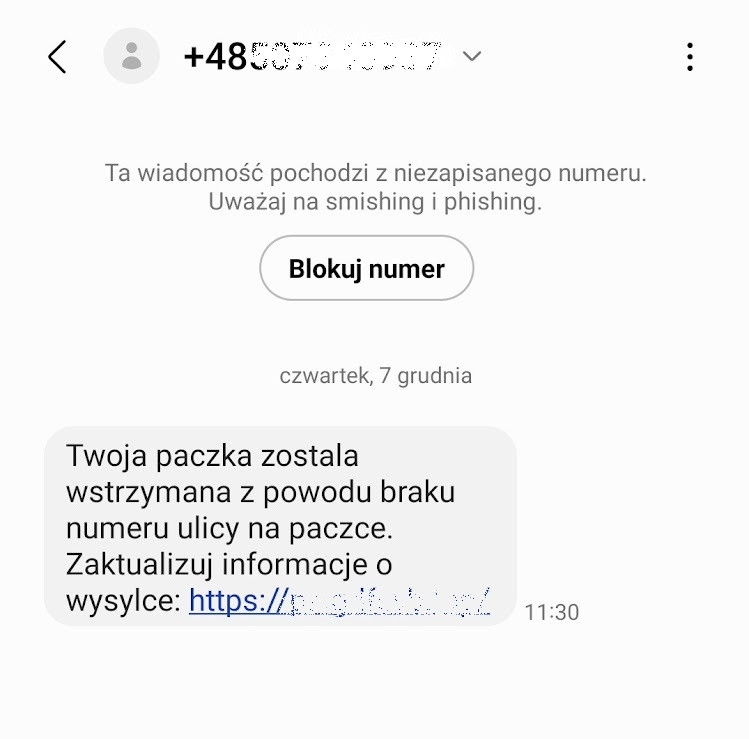 Uważaj na SMS o wstrzymanej paczce