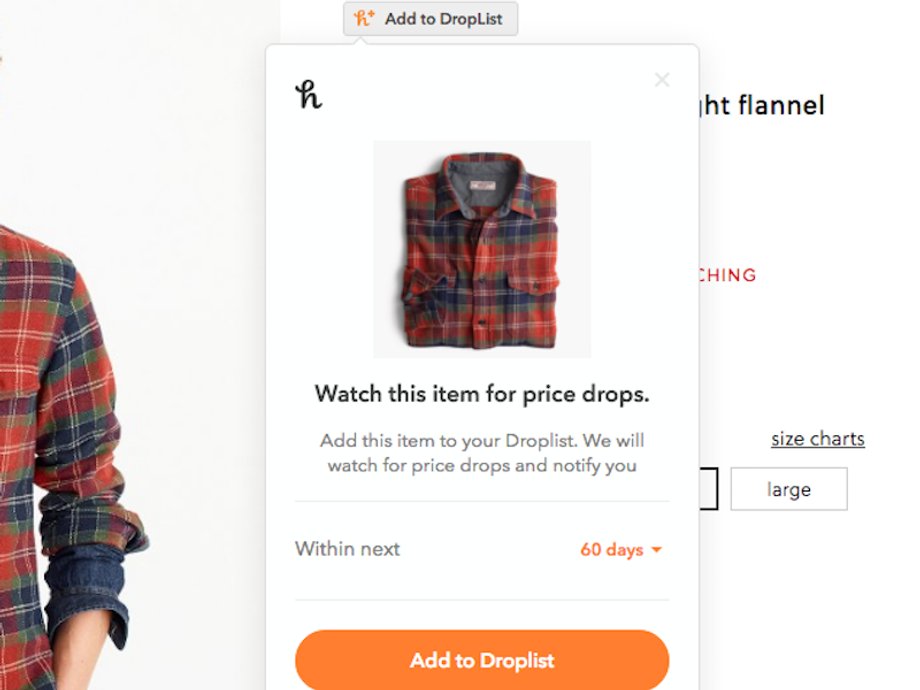 Honey's "Drop List" feature allows users to track price changes.