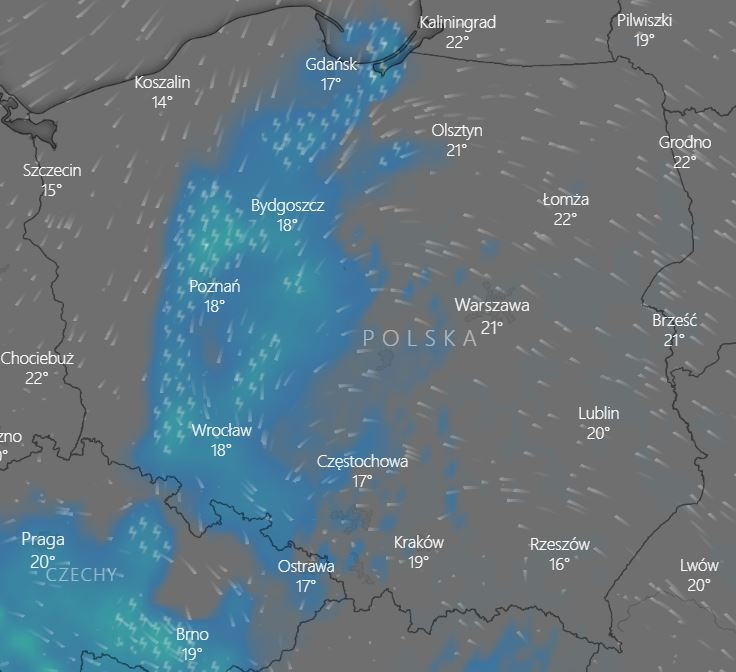 Czwartek rano - opady deszczu i burze