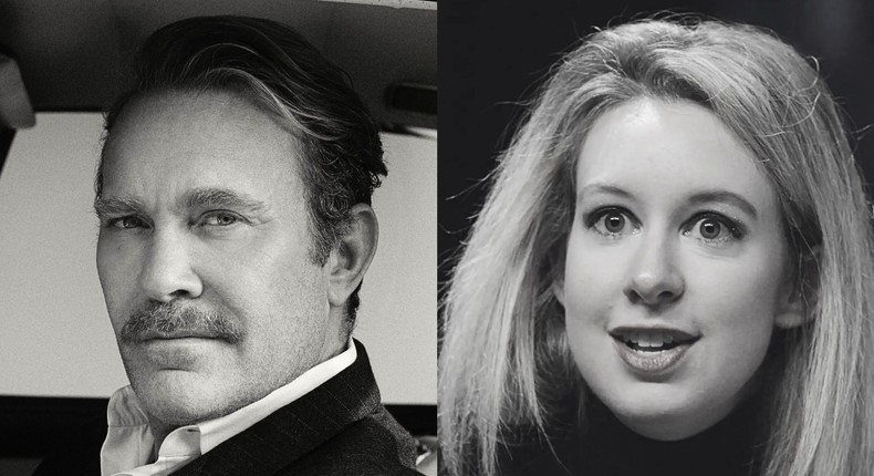 Patrick O'Neill, left, the head of creative at Starco Brands and the former CCO at Theranos; and Elizabeth Holmes, the former CEO of Theranos, pictured in 2015.Patrick O'Neill, Lisa Lake/Getty Images