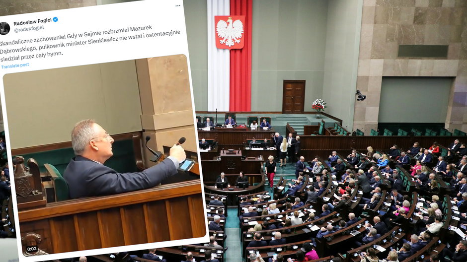 Minister Bartłomiej Sienkiewicz nie wstał do hymnu