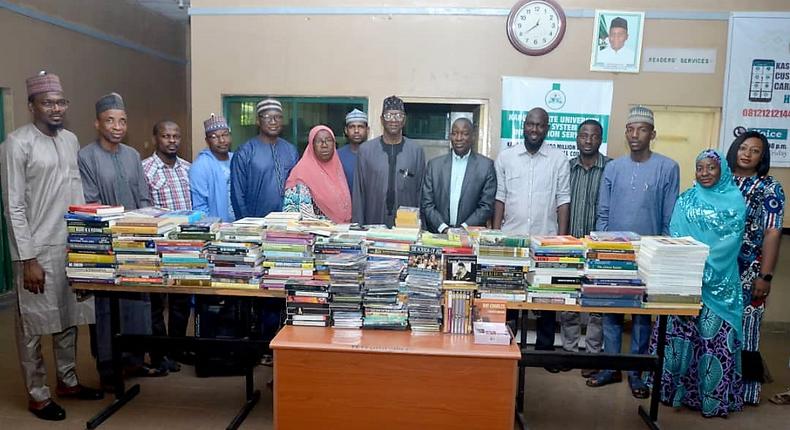 Group photograph after the presentation of books donated by Prof. Toyin Falola to Kaduna State University Library.