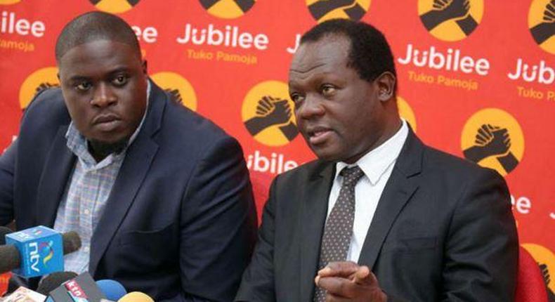 File image of Jubilee Party SG Raphael Tuju(R) with Johnson Sakaja