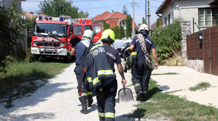 Tűzoltók Miskolcon a Selmeci utcában, ahol felújítási munkálatok végzése közben ráomlott egy pince három munkásra  / Fotó: MTI/Vajda János