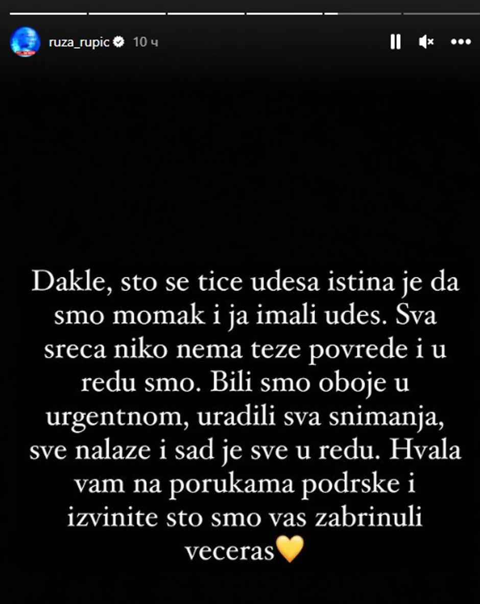 Ruža Rupić se oglasila nakon saobraćajke