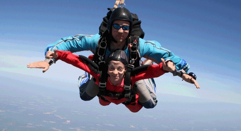 Jackie Fishman went tandem skydiving at 60 years old.Courtesy of West Point Skydiving