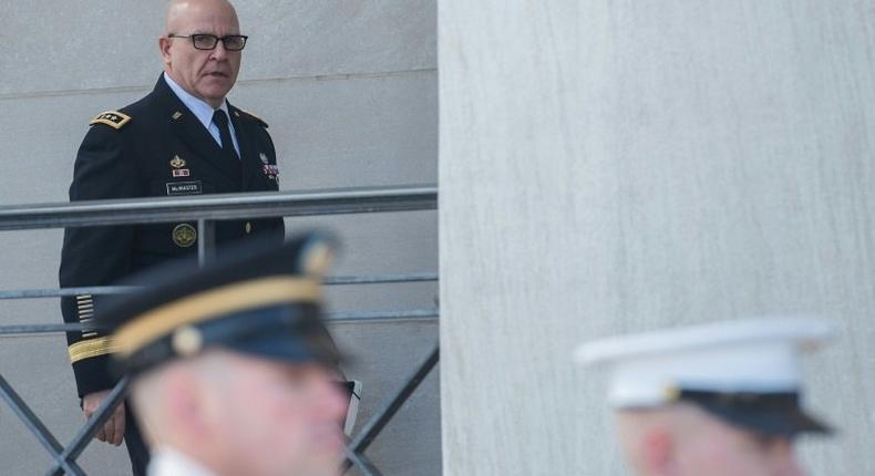 US National Security Adviser H.R. McMaster arrives at the Pentagon in Washington, DC, on March 16, 2017