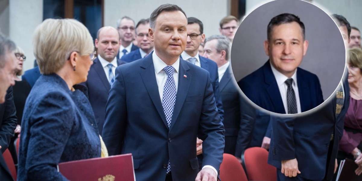 Prezes TK Julia Przyłębska, prezydent Andrzej Duda i prof. Sławomir Dudek