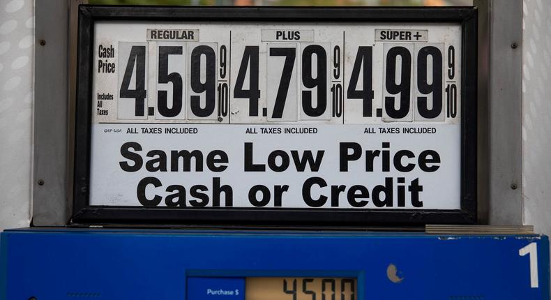 Gas prices are displayed at a gas station in New York, the United States, on Oct. 13, 2021
