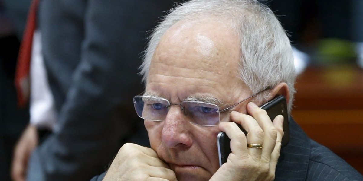 German Finance Minister Wolfgang Schaeuble takes part in a European Union finance ministers meeting in Brussels