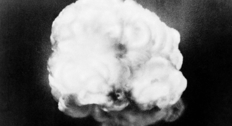 The mushroom cloud of the first atomic explosion at Trinity Test Site near Alamagordo, New Mexico.AP Photo/File