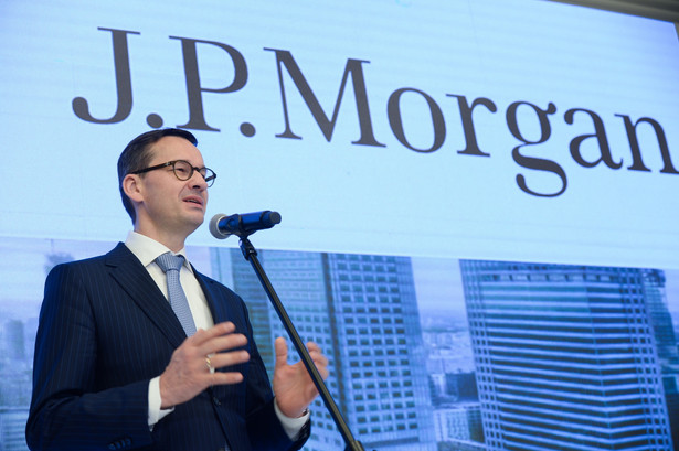 Wicepremier, minister rozwoju i finansów Mateusz Morawiecki podczas wspólnej konferencji prasowej Ministerstwa Rozwoju i JP Morgan.