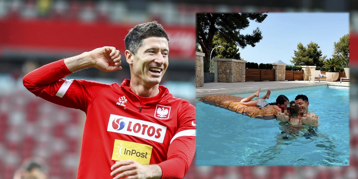 Robert Lewandowski z córkami w basenie.