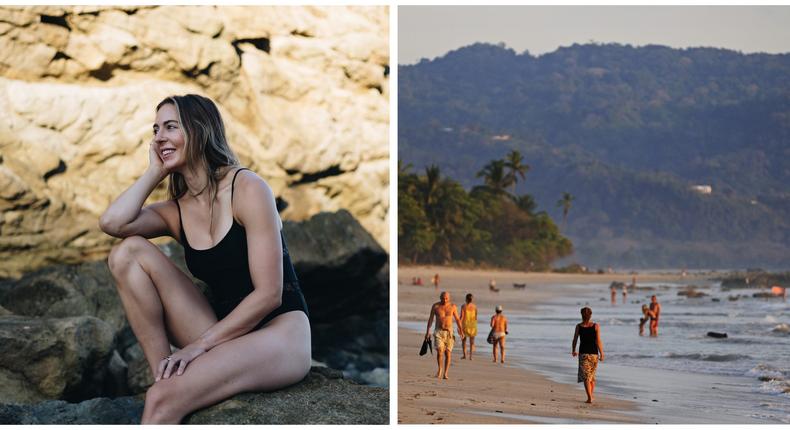 Martha Pierce (left) bought a one-way ticket to Costa Rica earlier this year. She is now working from one of the world's five original Blue Zones in Santa Teresa (right).Cami Molina and Gerhard/ullstein bild via Getty Images