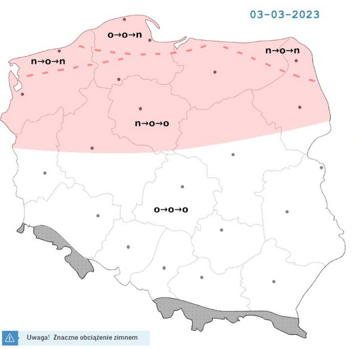 Biometeorologiczna ocena pogody prognozowanej na 03.03.2023. Źródło: IMGW-PIB