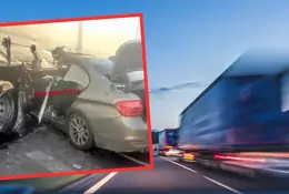Koszmarny wypadek na A4. Policjant nieoznakowanym BMW wbił się pod ciężarówkę