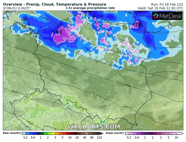 Opady będą występować przede wszystkim na północy