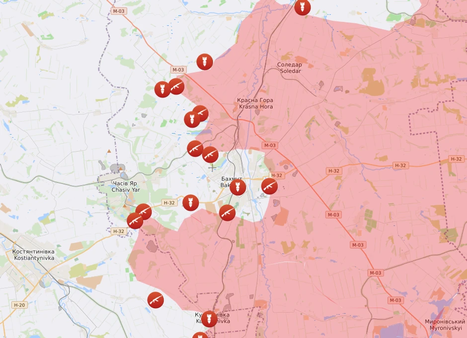 Mapa borbi oko Bahmuta