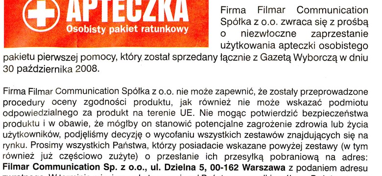 Apteczka z "Wyborczej" zagraża zdrowiu