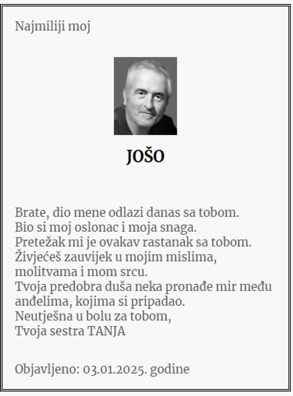 Umrlice posvećene Jošu koji je ubijen na Cetinju