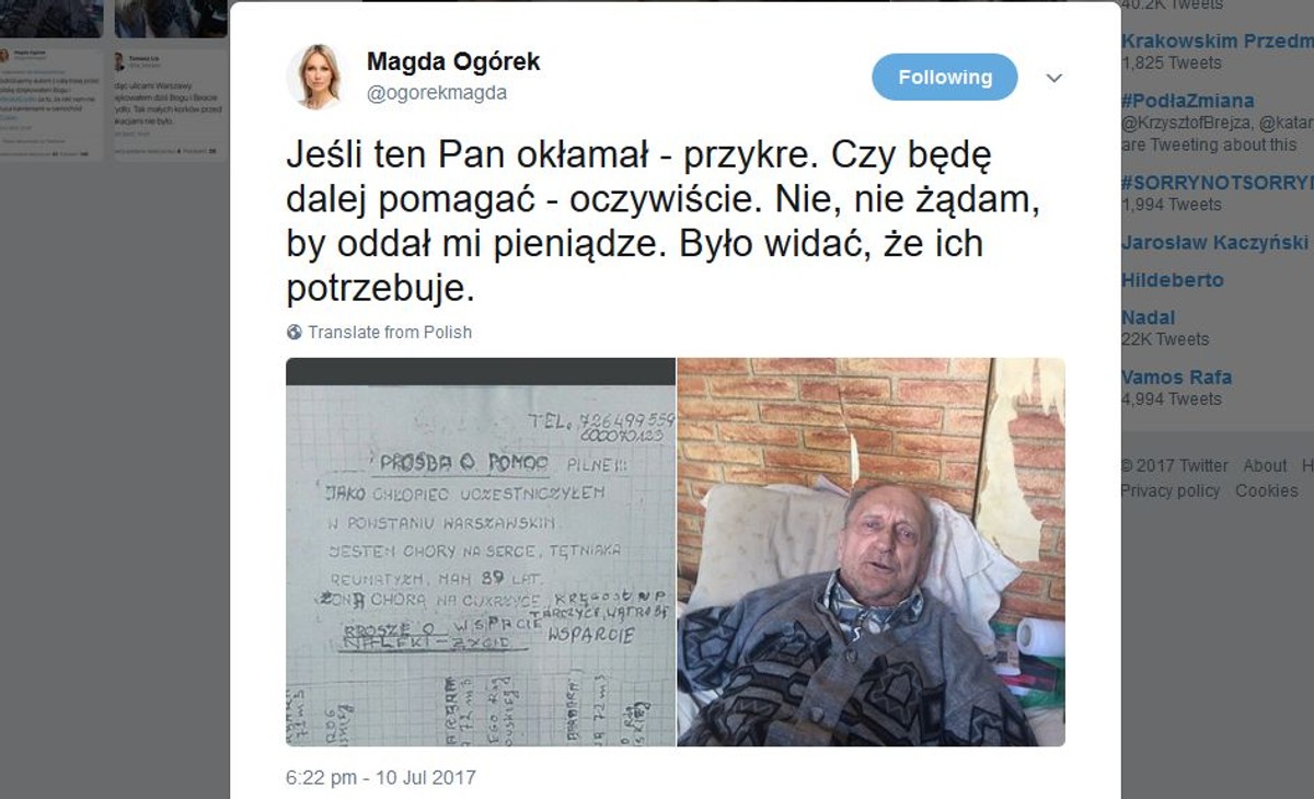 Wpis ze strony Magdaleny Ogórek