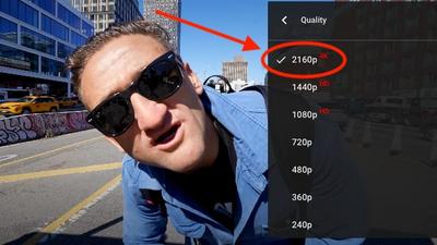 Screenshot of a Casey Neistat YouTube video with 4K resolution selected from the video quality menu.