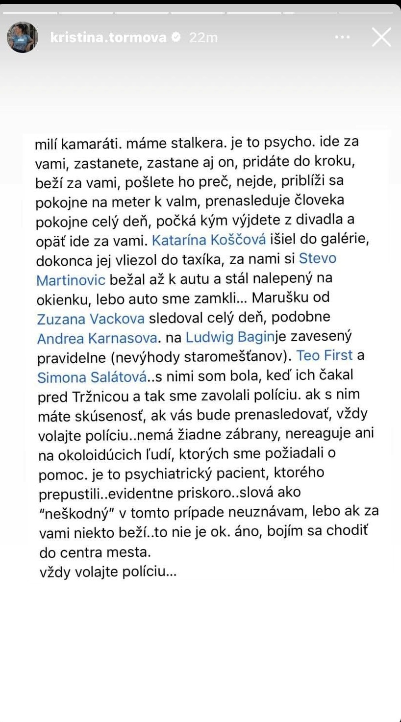 Herečka Tormová zverejnila šokujúce príspevky o stalkerovi.