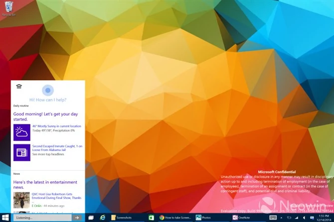 Windows 10 9901 kusi między innymi działającą Cortaną