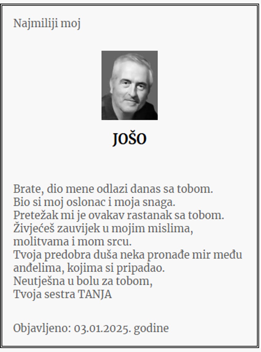 Umrlice posvećene Jošu koji je ubijen na Cetinju