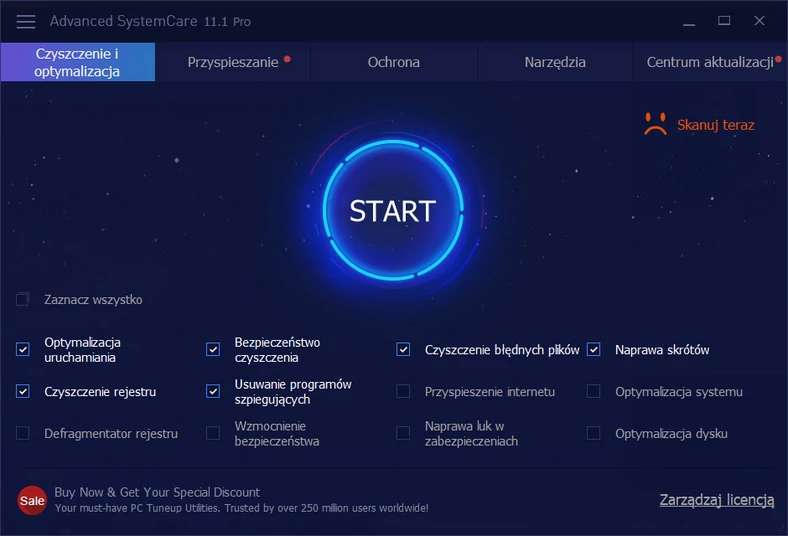 Główne okno programu do oczyszczania, naprawy i optymalizacji Windows - Advanced SystemCare Pro