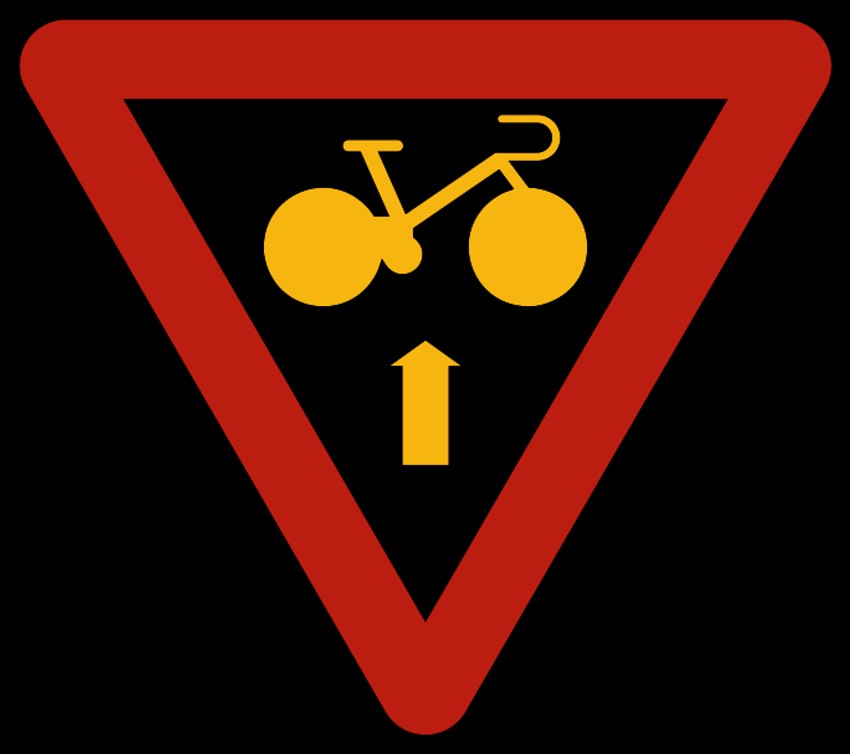 Belgijski saobraćajni znak za bicikliste koji dozvoljava prelazak ukoliko nema vozila na kolovozu