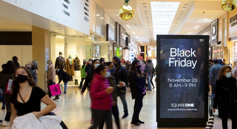 Black Friday shoppers at a mall in Toronto, Canada, on Nov. 26, 2021.