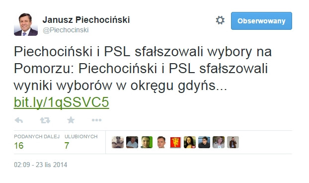 Screen z Twittera Janusza Piechocińskiego