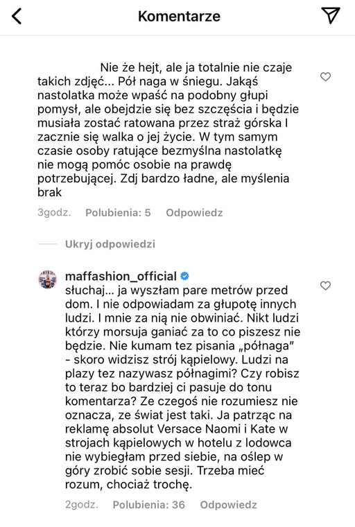 Maffashion odpowiada internautce