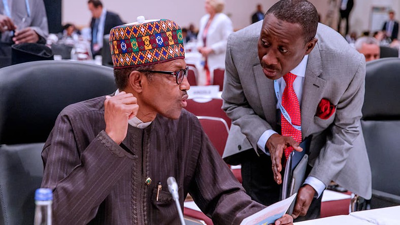 President Muhammadu Buhari with his National Security Adviser, Babagana Monguno [Presidency]