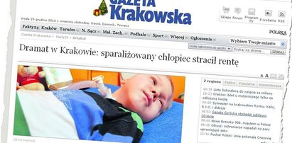 Sparaliżowany chłopiec stracił rentę