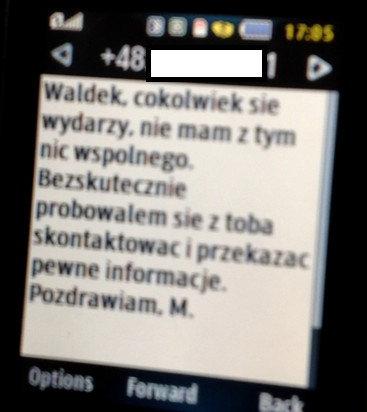 SMS wysłany do Waldemara Skrzypczaka