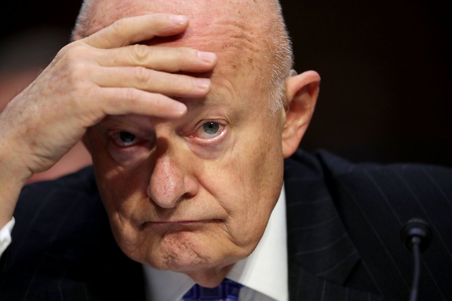 Former Director of National Intelligence James Clapper testifies before the Senate Judiciary Committee's Subcommittee on Crime and Terrorism in the Hart Senate Office Building on Capitol Hill May 8, 2017 in Washington, DC.