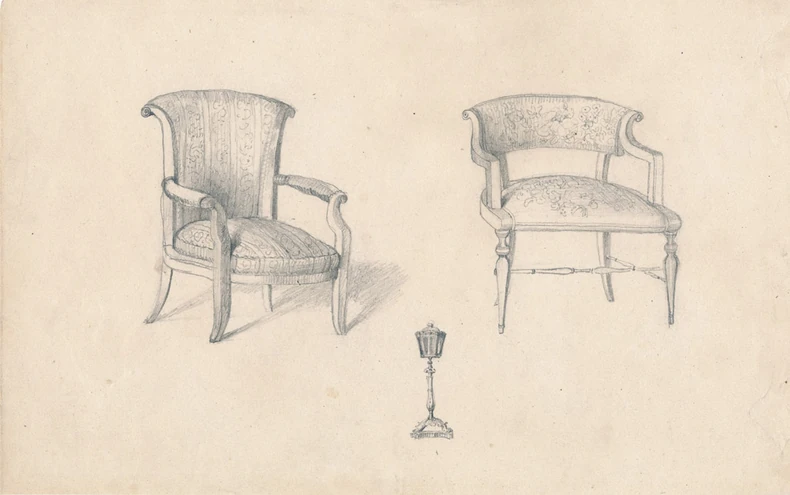 Nacrt za dve fotelje i kandelabar