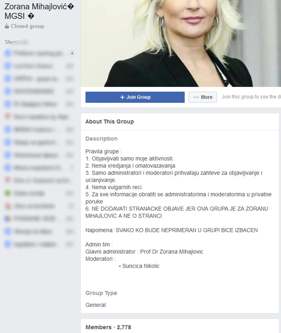 Lažna grupa o Zorani Mihajlović