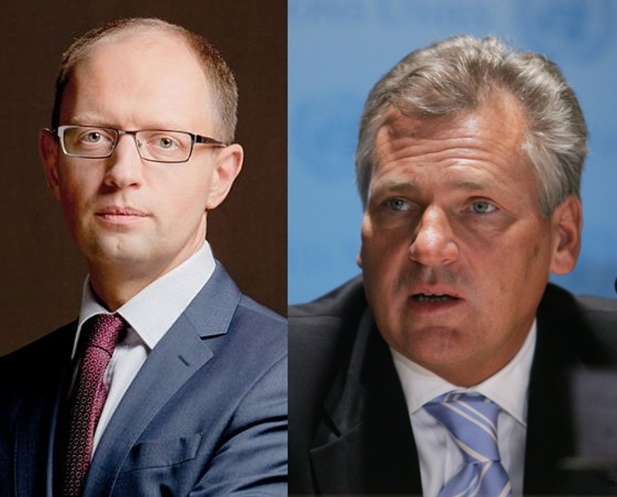 Arsenij Jaceniuk, permier Ukrainy i Aleksander Kwaśniewski, były prezydent Polski.