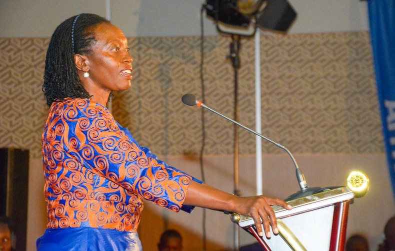 Senior Counsel Martha Karua addresses an Azimio la Umoja gathering following the 2022 General Election at the KICC on August 13, 2022